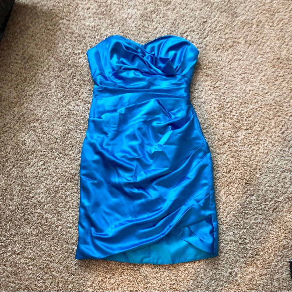 Turquoise satin strapless cocktail dress, size 12
